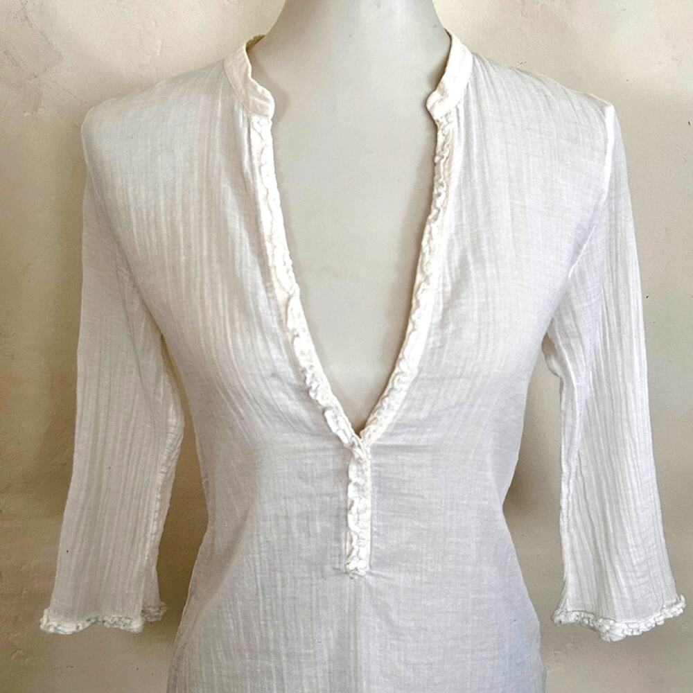Vintage Nuala Puma Christy Turlington Sheer Crinkle 3/4 Sleeve Top